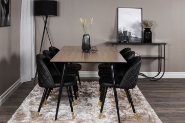 Imagine Masa de dining Silar - 180 cm - "Aspect Lemn" Melamina / Picioare Negre + Scaun de dining cu Stil - PU - Negru / Negru_6