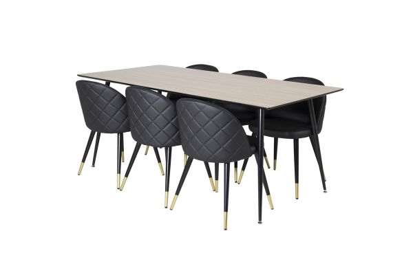 Imagine Masa de dining Silar - 180 cm - "Aspect Lemn" Melamina / Picioare Negre + Scaun de dining cu Stil - PU - Negru / Negru_6