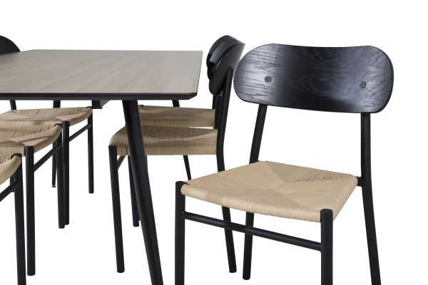 Imagine Masa de dining Silar - 180 cm - "Aspect Lemn" Melamina / Picioare Negre + Scaun de dining Polly - Negru / Natură _6