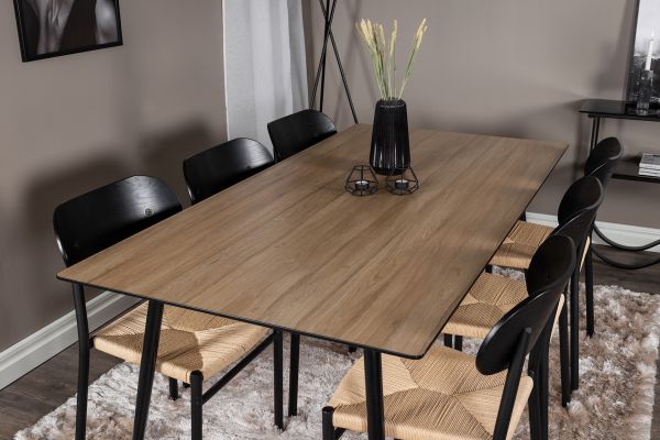 Imagine Masa de dining Silar - 180 cm - "Aspect Lemn" Melamina / Picioare Negre + Scaun de dining Polly - Negru / Natură _6