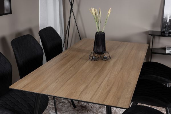 Imagine Masa de dining Silar - 180 cm - "Wood Look" Melamina / Picioare negre + Scaun de dining Gemma - Picioare negre - Material negru_6