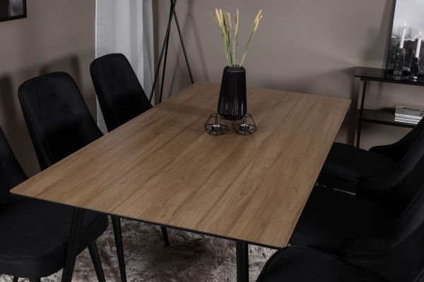 Imagine Masa de dining Silar - 180 cm - "Wood Look" Melamina / Picioare Negre+ Scaun de dining Velvet Deluxe - Picioare Negre - Material Negru_6