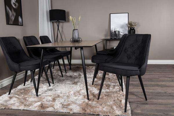 Imagine Masa de dining Silar - 180 cm - "Wood Look" Melamina / Picioare Negre+ Scaun de dining Velvet Deluxe - Picioare Negre - Material Negru_6