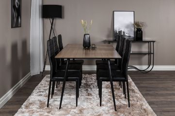 Imagine Masa de dining Silar - 180 cm - "Wood Look" Melamina / Picioare negre + Scaun de dining cu spatar inalt Slim - Picioare negre - Piele neagra_6