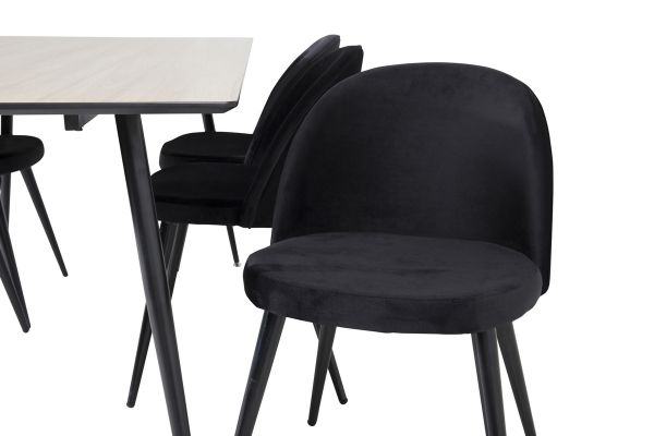 Imagine Masa de dining Silar - 180 cm - Melamina "Aspect lemn" / Picioare negre + Scaun de dining Velvet - Negru / Negru_6