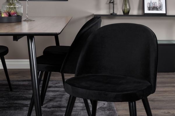 Imagine Masa de dining Silar - 180 cm - Melamina "Aspect lemn" / Picioare negre + Scaun de dining Velvet - Negru / Negru_6