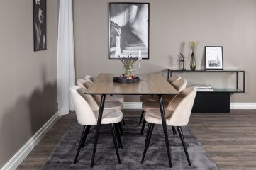 Imagine Masa de dining Silar - 180 cm - Melamina aspect "lemn" / picioare negre + Scaun de dining Velvet - Bej / Negru_6