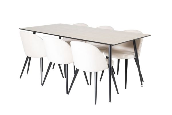 Imagine Masa de dining Silar - 180 cm - Melamina aspect "lemn" / picioare negre + Scaun de dining Velvet - Bej / Negru_6