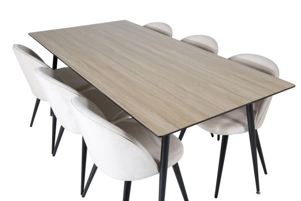 Imagine Masa de dining Silar - 180 cm - Melamina aspect "lemn" / picioare negre + Scaun de dining Velvet - Bej / Negru_6