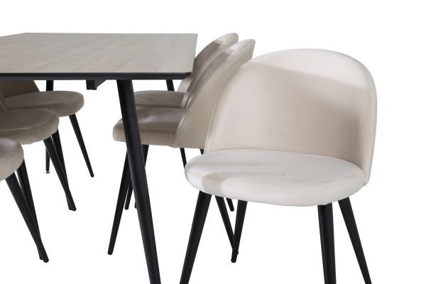 Imagine Masa de dining Silar - 180 cm - Melamina aspect "lemn" / picioare negre + Scaun de dining Velvet - Bej / Negru_6