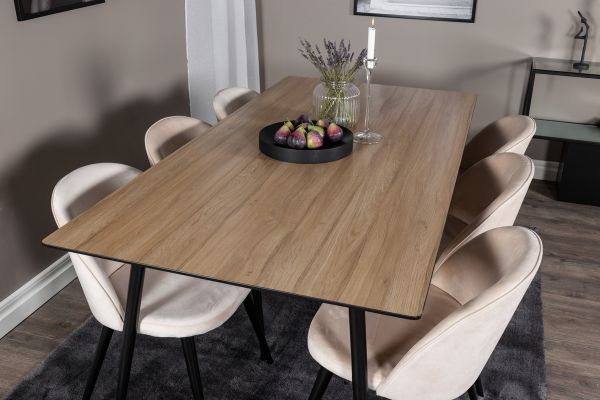 Imagine Masa de dining Silar - 180 cm - Melamina aspect "lemn" / picioare negre + Scaun de dining Velvet - Bej / Negru_6