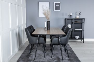 Imagine Masa de dining Silar - 180 cm - "Aspect lemn" Melamina / Picioare negre + Scaun de dining Comfort - Stejar/Negru