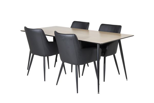 Imagine Masa de dining Silar - 180 cm - "Aspect lemn" Melamina / Picioare negre + Scaun de dining Comfort - Stejar/Negru