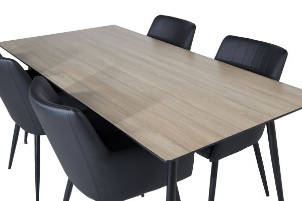 Imagine Masa de dining Silar - 180 cm - "Aspect lemn" Melamina / Picioare negre + Scaun de dining Comfort - Stejar/Negru