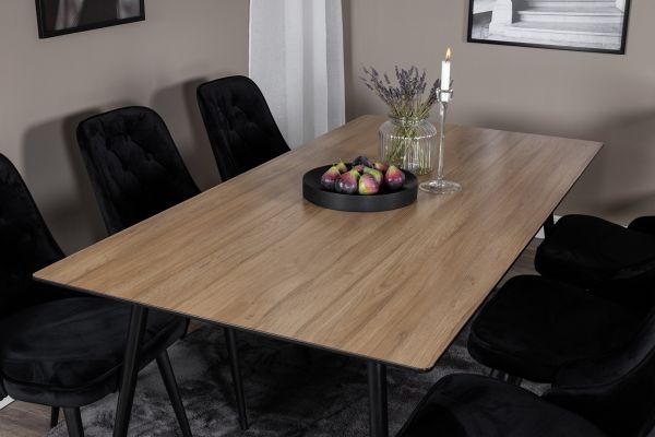 Imagine Masa de dining Silar - 180 cm - "Apariție lemn" Melamină / Picioare negre+ Scaun de dining de lux Velvet - Negru / Negru_6