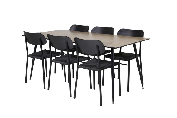 Imagine Masa de dining Silar - 180 cm - Melamina cu aspect de lemn / Picioare negre + Scaun de dining Polly - Negru / Negru _6