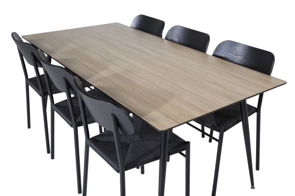 Imagine Masa de dining Silar - 180 cm - Melamina cu aspect de lemn / Picioare negre + Scaun de dining Polly - Negru / Negru _6