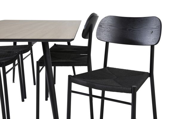 Imagine Masa de dining Silar - 180 cm - Melamina cu aspect de lemn / Picioare negre + Scaun de dining Polly - Negru / Negru _6