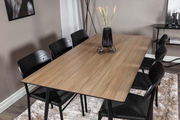 Imagine Masa de dining Silar - 180 cm - Melamina cu aspect de lemn / Picioare negre + Scaun de dining Polly - Negru / Negru _6