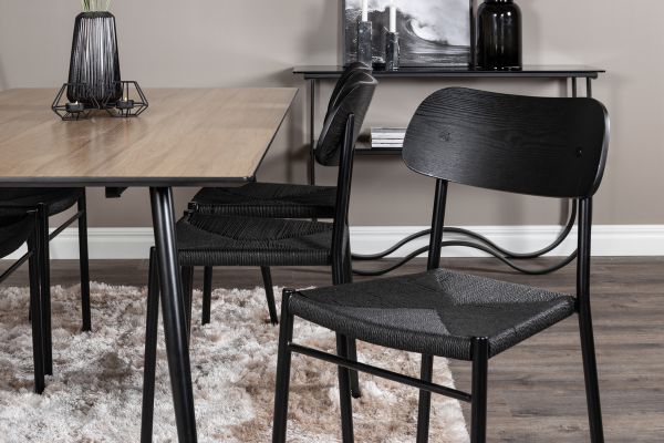 Imagine Masa de dining Silar - 180 cm - Melamina cu aspect de lemn / Picioare negre + Scaun de dining Polly - Negru / Negru _6