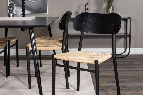 Imagine Masa de dining Silar - 180 cm - Melamina neagră / Picioare negre + Scaun de dining Polly - Negru / Natură _6