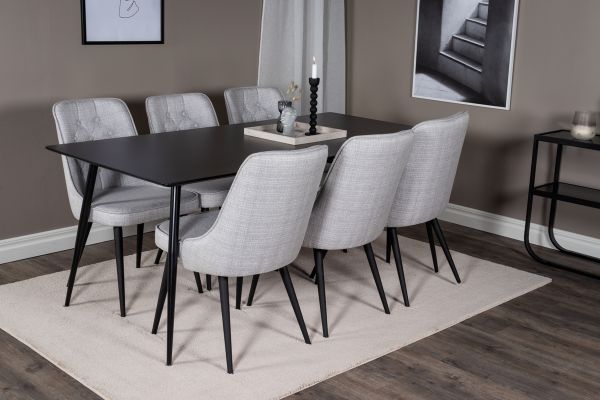 Imagine Vă rugăm să traduceți complet Silar Dining Table - 180 cm - Black Melamine / Black Legs +Scaun de lux Velvet - Picioare negre - Țesătură gri deschis_6