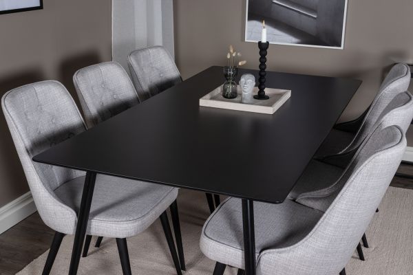 Imagine Vă rugăm să traduceți complet Silar Dining Table - 180 cm - Black Melamine / Black Legs +Scaun de lux Velvet - Picioare negre - Țesătură gri deschis_6