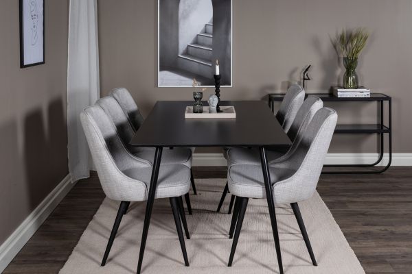 Imagine Vă rugăm să traduceți complet Silar Dining Table - 180 cm - Black Melamine / Black Legs +Scaun de lux Velvet - Picioare negre - Țesătură gri deschis_6