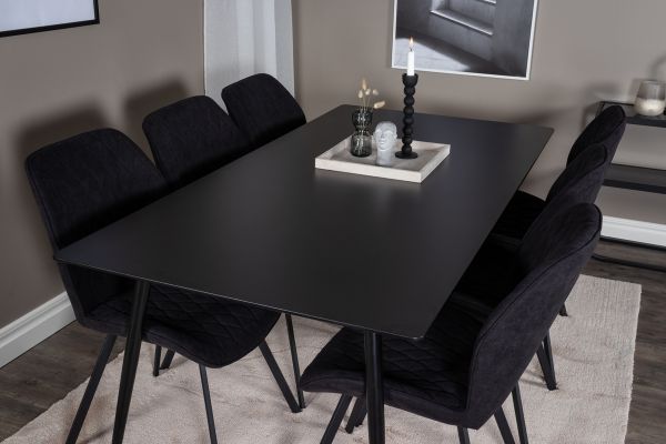 Imagine Silar Dining Table - 180 cm - Black Melamine / Black Legs+Gemma Dining Chair - Black Legs - Black Fabric_6