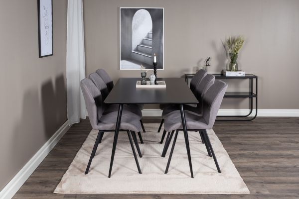 Imagine Masa de dining Silar - 180 cm - Melamina neagra / Picioare negre + Scaun de dining Gemma - Picioare negre - Material gri_6