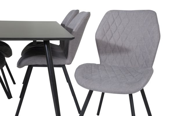 Imagine Masa de dining Silar - 180 cm - Melamina neagra / Picioare negre + Scaun de dining Gemma - Picioare negre - Material gri_6