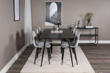 Imagine Masa de dining Silar - 180 cm - Melamină neagră / Picioare negre + Scaun de dining Polar Diamond - Picioare negre - Catifea gri_6