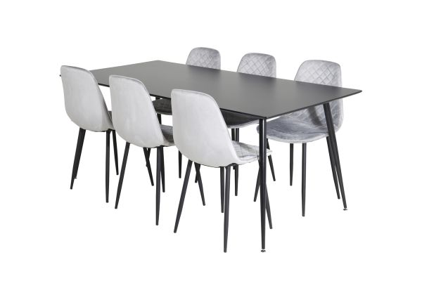 Imagine Masa de dining Silar - 180 cm - Melamină neagră / Picioare negre + Scaun de dining Polar Diamond - Picioare negre - Catifea gri_6