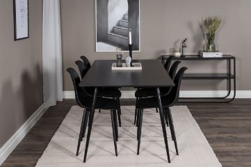 Imagine Masa de dining Silar - 180 cm - Melamina neagra / Picioare negre + Scaun de dining Polar - Picioare negre / Plastic negru_6