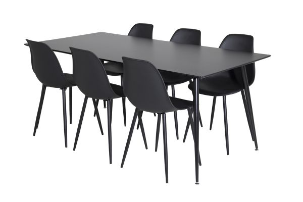 Imagine Masa de dining Silar - 180 cm - Melamina neagra / Picioare negre + Scaun de dining Polar - Picioare negre / Plastic negru_6