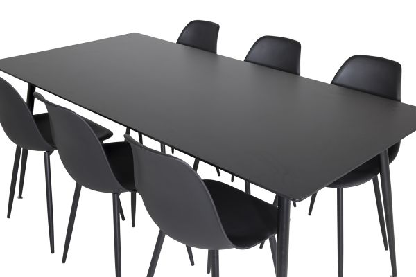 Imagine Masa de dining Silar - 180 cm - Melamina neagra / Picioare negre + Scaun de dining Polar - Picioare negre / Plastic negru_6