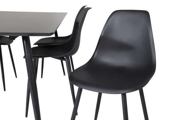 Imagine Masa de dining Silar - 180 cm - Melamina neagra / Picioare negre + Scaun de dining Polar - Picioare negre / Plastic negru_6