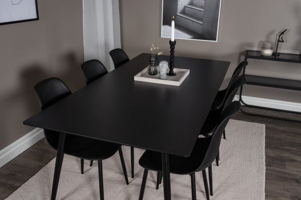 Imagine Masa de dining Silar - 180 cm - Melamina neagra / Picioare negre + Scaun de dining Polar - Picioare negre / Plastic negru_6