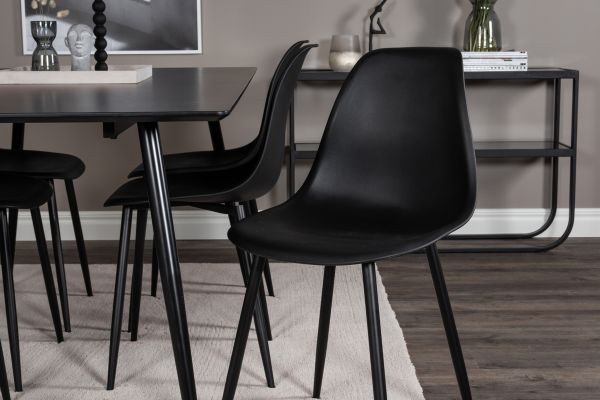 Imagine Masa de dining Silar - 180 cm - Melamina neagra / Picioare negre + Scaun de dining Polar - Picioare negre / Plastic negru_6