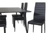 Imagine Masa de dining Silar - 180 cm - Melamina neagră / Picioare negre + Scaun de dining cu spătar înalt subțire - Picioare negre - PU negru_6