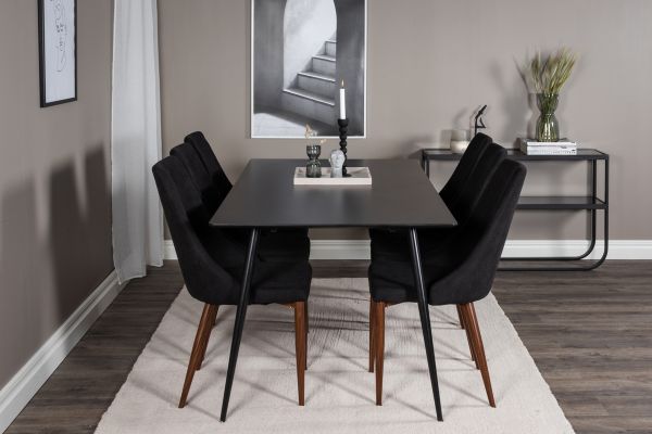 Imagine Masa de dining Silar - 180 cm - Melamina neagra / Picioare negre+ Scaun de dining Leone - Picioare de nuca - Material negru_6