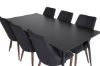 Imagine Masa de dining Silar - 180 cm - Melamina neagra / Picioare negre+ Scaun de dining Leone - Picioare de nuca - Material negru_6