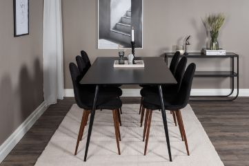 Imagine Please fully translate Silar Dining Table - 180 cm - Black Melamine / Black Legs+Polar Dining Chair - Walnut Legs - Black Fabric_6