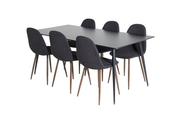 Imagine Please fully translate Silar Dining Table - 180 cm - Black Melamine / Black Legs+Polar Dining Chair - Walnut Legs - Black Fabric_6