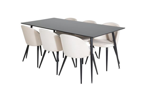 Imagine Masa de dining Silar - 180 cm - Melamină neagră / Picioare negre + Scaun de dining Velvet - Bej / Negru_6