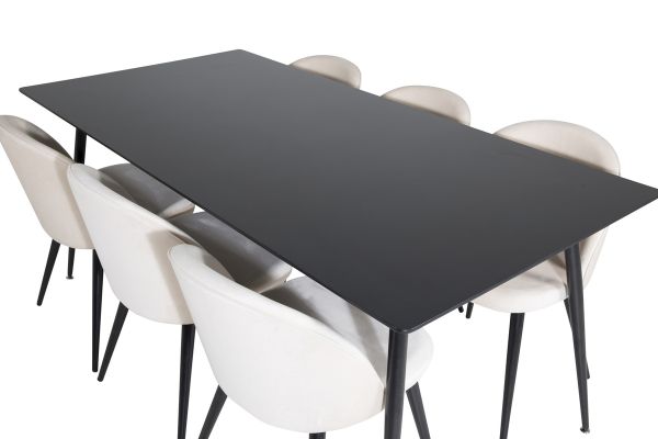 Imagine Masa de dining Silar - 180 cm - Melamină neagră / Picioare negre + Scaun de dining Velvet - Bej / Negru_6