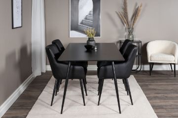 Imagine Masa de dining Silar - 180 cm - Melamina neagră / Picioare negre + Scaun de dining Comfort - Stejar/Negru _4