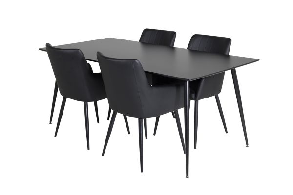 Imagine Masa de dining Silar - 180 cm - Melamina neagră / Picioare negre + Scaun de dining Comfort - Stejar/Negru _4