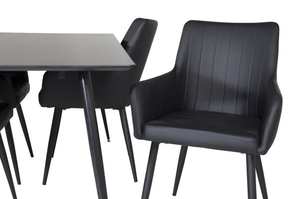 Imagine Masa de dining Silar - 180 cm - Melamina neagră / Picioare negre + Scaun de dining Comfort - Stejar/Negru _4