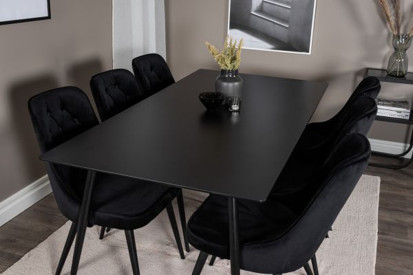 Imagine Masa de dining Silar - 180 cm - Melamină neagră / Picioare negre + Scaun de dining Velvet Deluxe - Negru / Negru_6